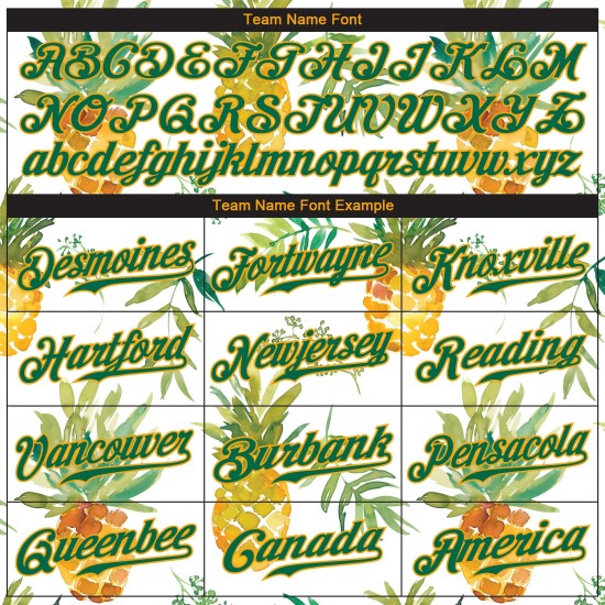 Benutzerdefiniertes weißes Kelly Green-Gold 3D-Musterdesign Hawaii Ananas Authentic Baseball Jersey Benutzerdefiniertes weißes Kelly Green-Gold 3D-Musterdesign Hawaii Ananas Authentic Baseball Jersey